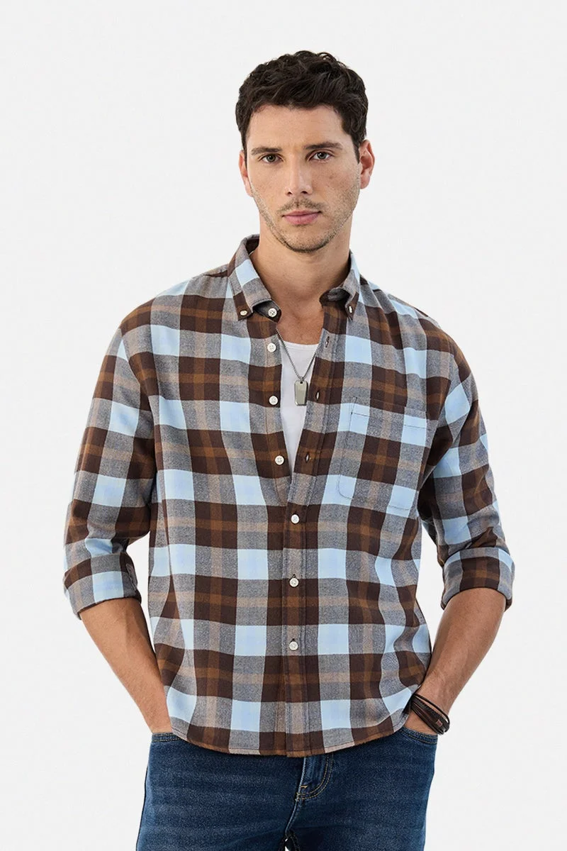 Snitch Brown Regular Fit Checks Shirt for Men | Best Price UAE