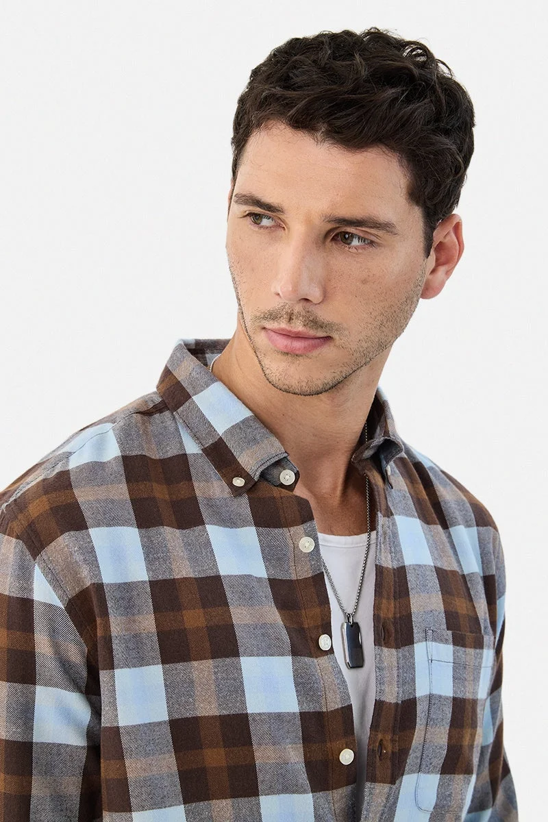Snitch Brown Regular Fit Checks Shirt for Men | Best Price UAE