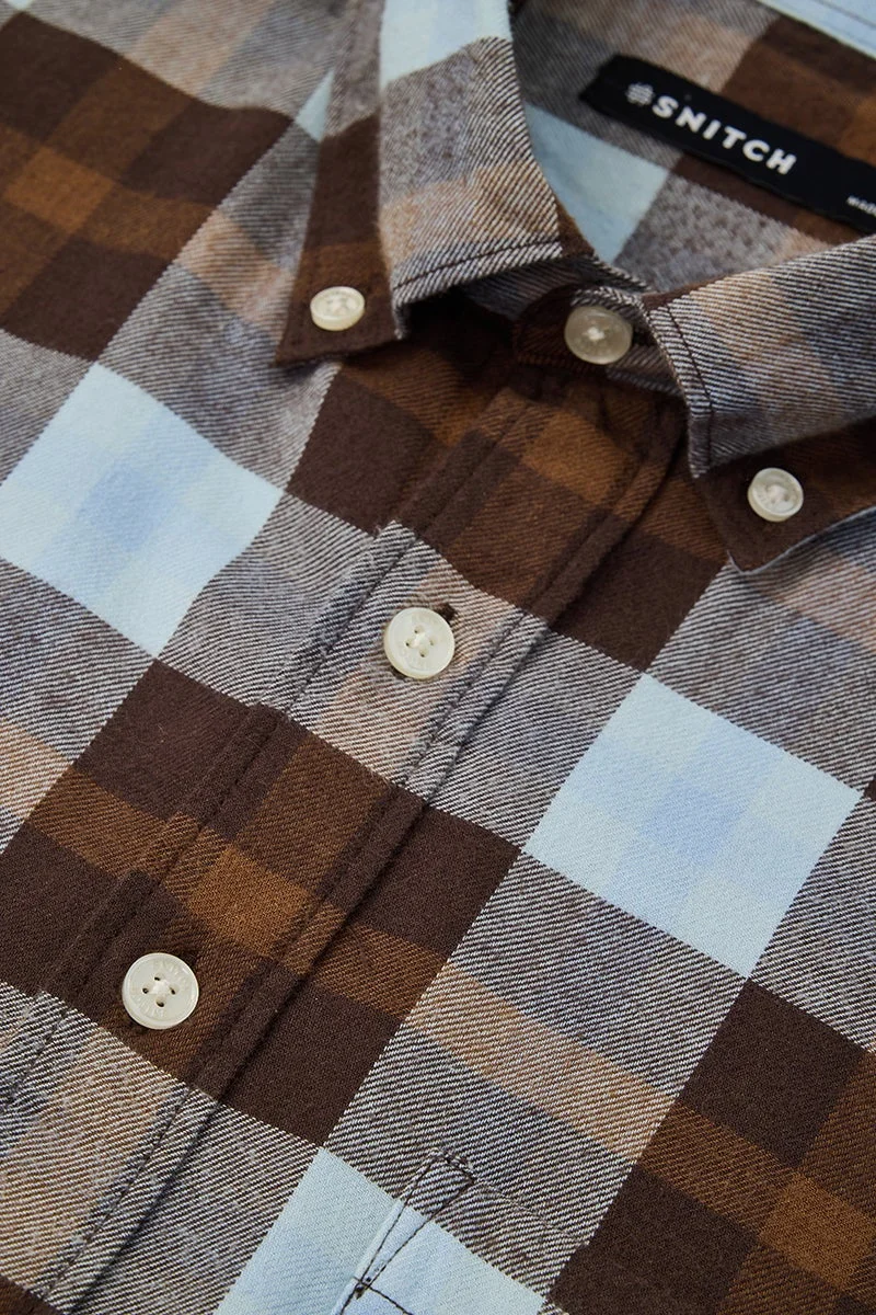 Snitch Brown Regular Fit Checks Shirt for Men | Best Price UAE