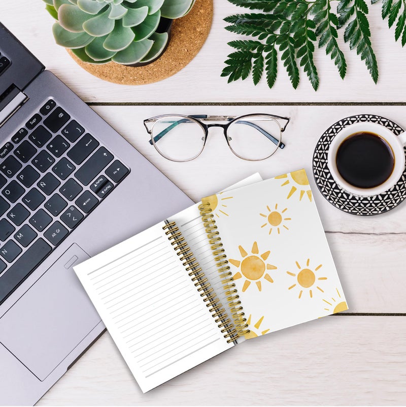 BESERH Boho Yellow Sun Sunshine Notebook Journal, Sunshine Gifts for Women, Cute Notebooks for Office, Notebooks for Work Note Taking, Spiral Notebook 5.5x8.3 with 164 Pages - Image 4