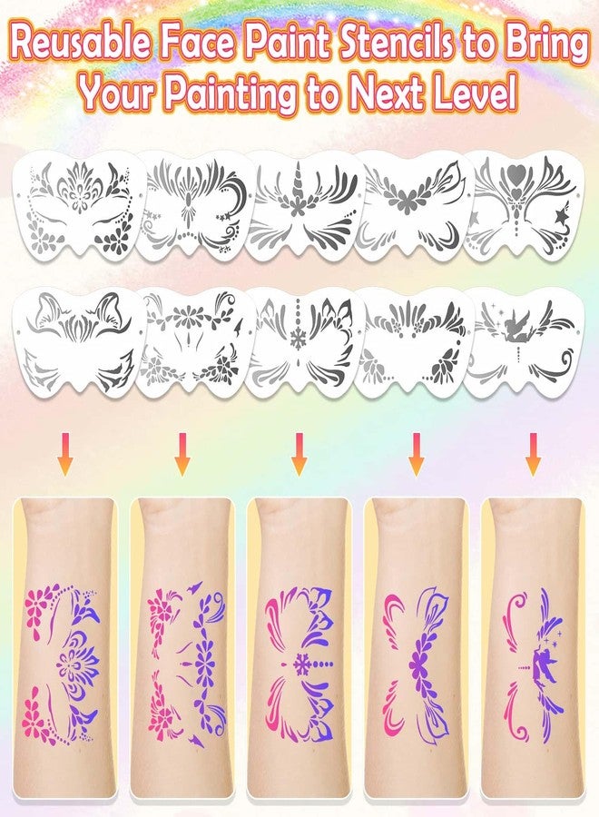 Thrilez Professional 69 Colors Face Painting Kit for Kids - Washable Skin Watercolor Non-Toxic Body Paint Face Glitter Makeup Palette with Stencils, Gems, Brushes- for Kids Party Cosplay Halloween FX - Image 5