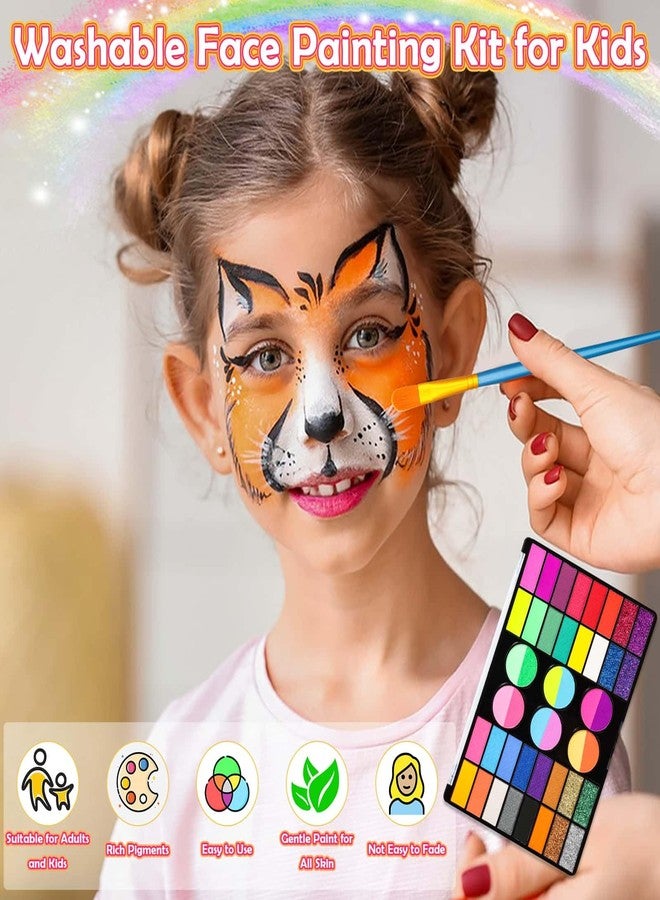Thrilez Professional 69 Colors Face Painting Kit for Kids - Washable Skin Watercolor Non-Toxic Body Paint Face Glitter Makeup Palette with Stencils, Gems, Brushes- for Kids Party Cosplay Halloween FX - Image 2