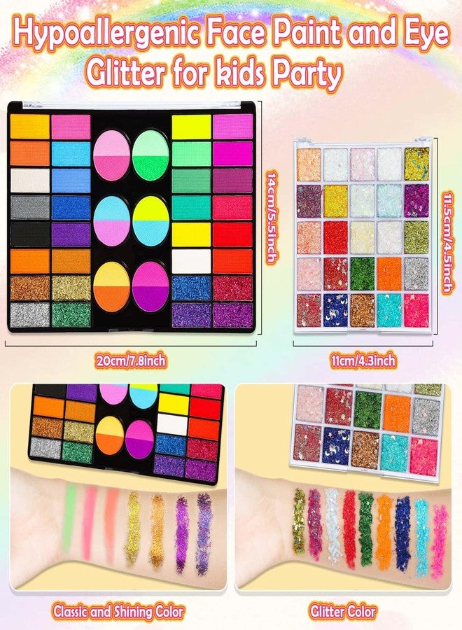 Thrilez Professional 69 Colors Face Painting Kit for Kids - Washable Skin Watercolor Non-Toxic Body Paint Face Glitter Makeup Palette with Stencils, Gems, Brushes- for Kids Party Cosplay Halloween FX - Image 4