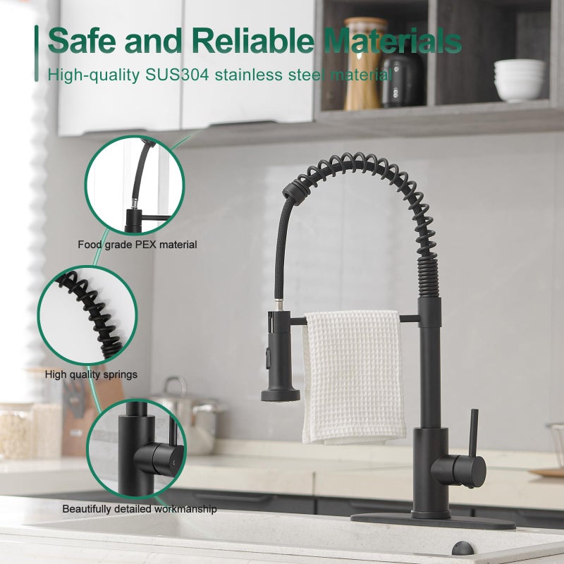 VOTON Black Kitchen Faucet with Pull Down Sprayer Pull Out Kitchen Sink Faucet Stainless Steel Commercial Spring Farmhouse faucets for Kichen Sink Camper Laundry Utility Rv Bar Sink Faucet - Image 3