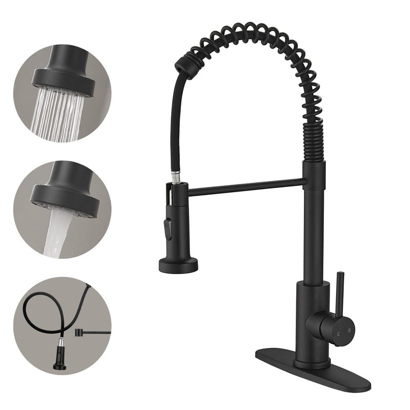 VOTON Black Kitchen Faucet with Pull Down Sprayer Pull Out Kitchen Sink Faucet Stainless Steel Commercial Spring Farmhouse faucets for Kichen Sink Camper Laundry Utility Rv Bar Sink Faucet - Image 1