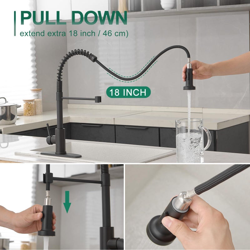VOTON Black Kitchen Faucet with Pull Down Sprayer Pull Out Kitchen Sink Faucet Stainless Steel Commercial Spring Farmhouse faucets for Kichen Sink Camper Laundry Utility Rv Bar Sink Faucet - Image 2