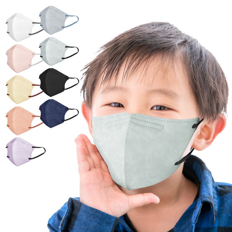 Kids 3D Colorful Mask Triple-Layer Ear Comfort Pearl Blue + black ear rope (10 bags)