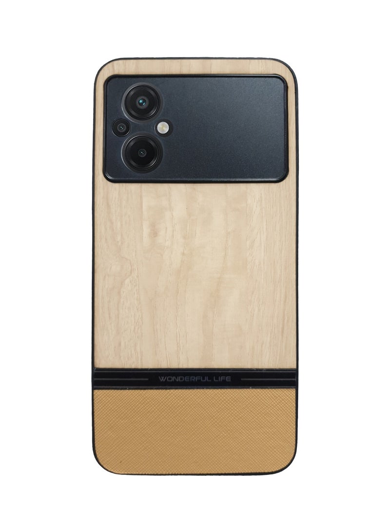 Elmo3ezz Shockproof Wood Grain Skin PU and TPU Shockproof Luxury Phone Case for Poco M5 (beige)