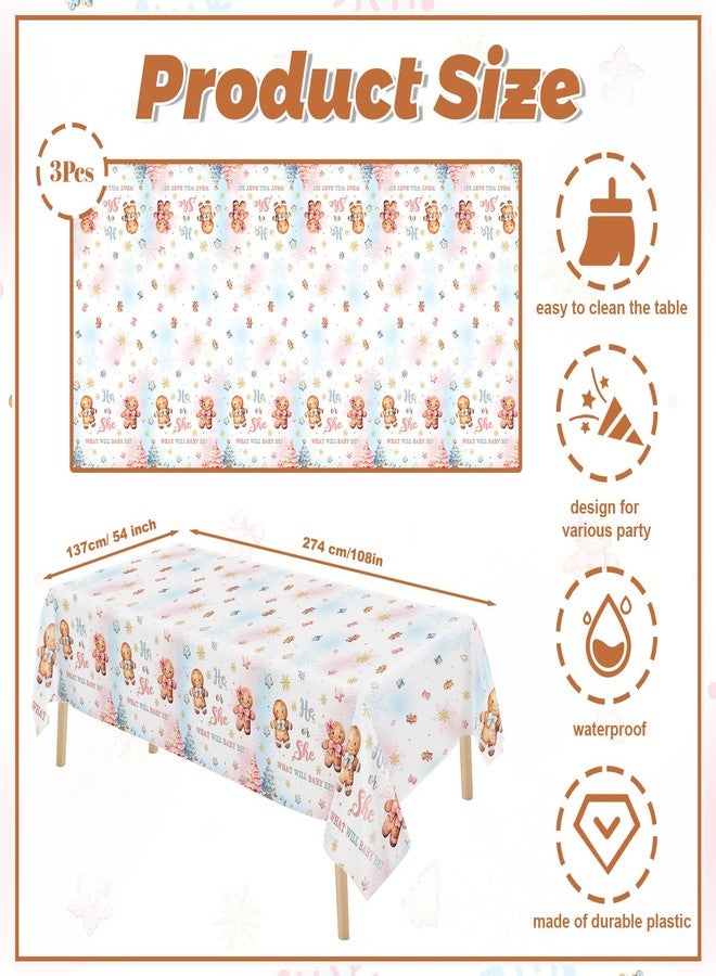 MEHOFOND 3 Pcs Gingerbread Gender Reveal Tablecloth Party Decorations He or She What Will Baby Be Gingerbread Table Cover Winter Christmas Cookie Disposable Plastic for Winter Party Supplies - Image 3