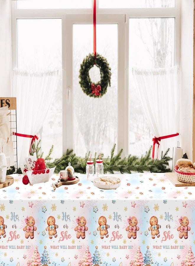MEHOFOND 3 Pcs Gingerbread Gender Reveal Tablecloth Party Decorations He or She What Will Baby Be Gingerbread Table Cover Winter Christmas Cookie Disposable Plastic for Winter Party Supplies - Image 5