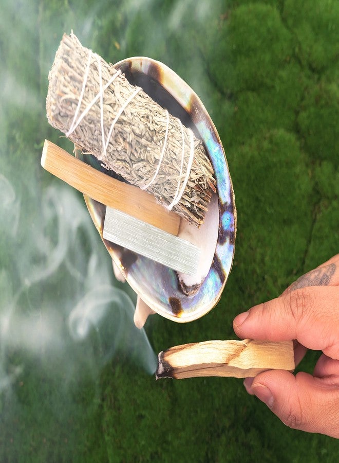 Sarimoire Sage Kit - Blue Sage Smudge Stick ~ Abalone Shell for Smudging ~ Palo Santo Sticks ~ 2 inchTripod Stand ~ 8 inch Feather and White Sand - Image 3