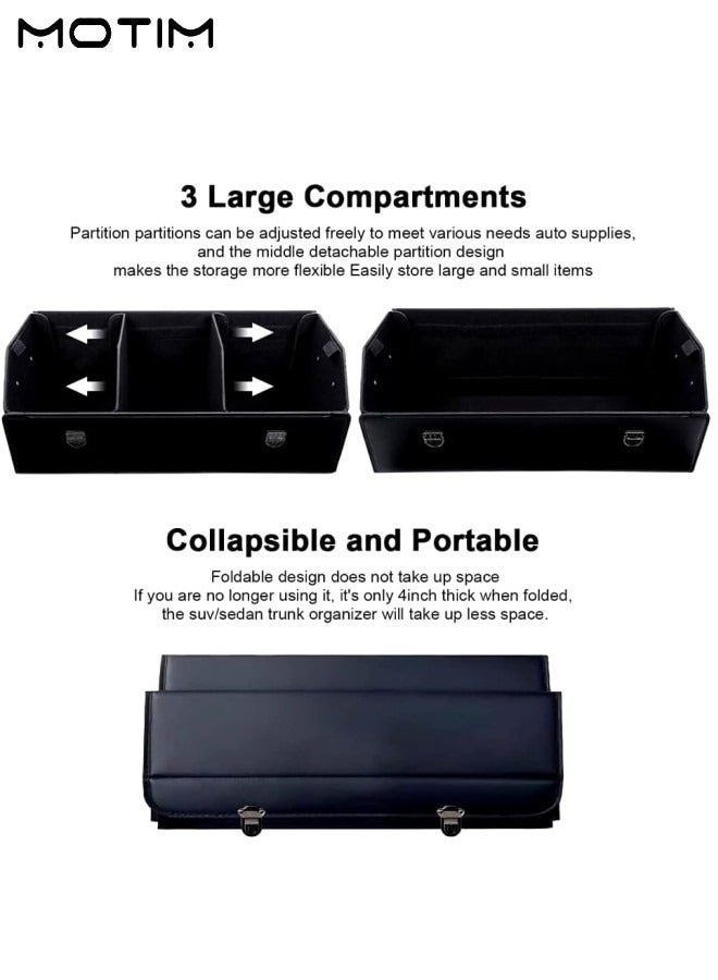 موتيم منظم وتخزين صندوق السيارة 75*30*30 سم، منظم صندوق أمتعة قابل للطي من الجلد لسيارات الدفع الرباعي، صندوق تخزين كبير قابل للتعديل ومتعدد الأجزاء لتخزين البقالة - Image 5