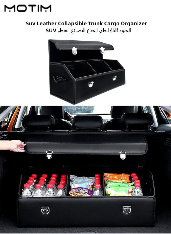 Motim - Car Trunk Organizer And Storage Suv Leather Collapsible Trunk Cargo Organizer Multi Compartment Adjustable Auto Grocery Large Storage Box - Image 1