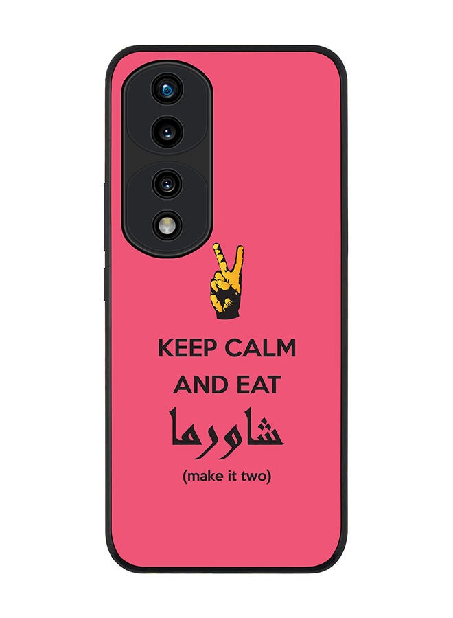 Stylizedd Rugged Black edge case for Honor 70 Pro Slim fit Soft Case Flexible Rubber Edges Anti Drop TPU Gel Thin Cover - Keep Calm And Eat Shawarma (Pink) - Image 1