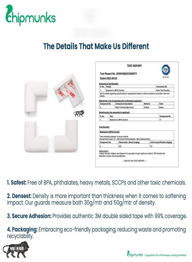 تشيب مانكس واقي زوايا للأطفال من تشيبمانكس، مقاوم للتجاعيد، لا يسبب أي ضرر للأثاث عند التركيب، صنع في الهند (كثافة 60 جم/متر، 4 قطع، شكل حرف L، لون أبيض كريمي) - Image 3