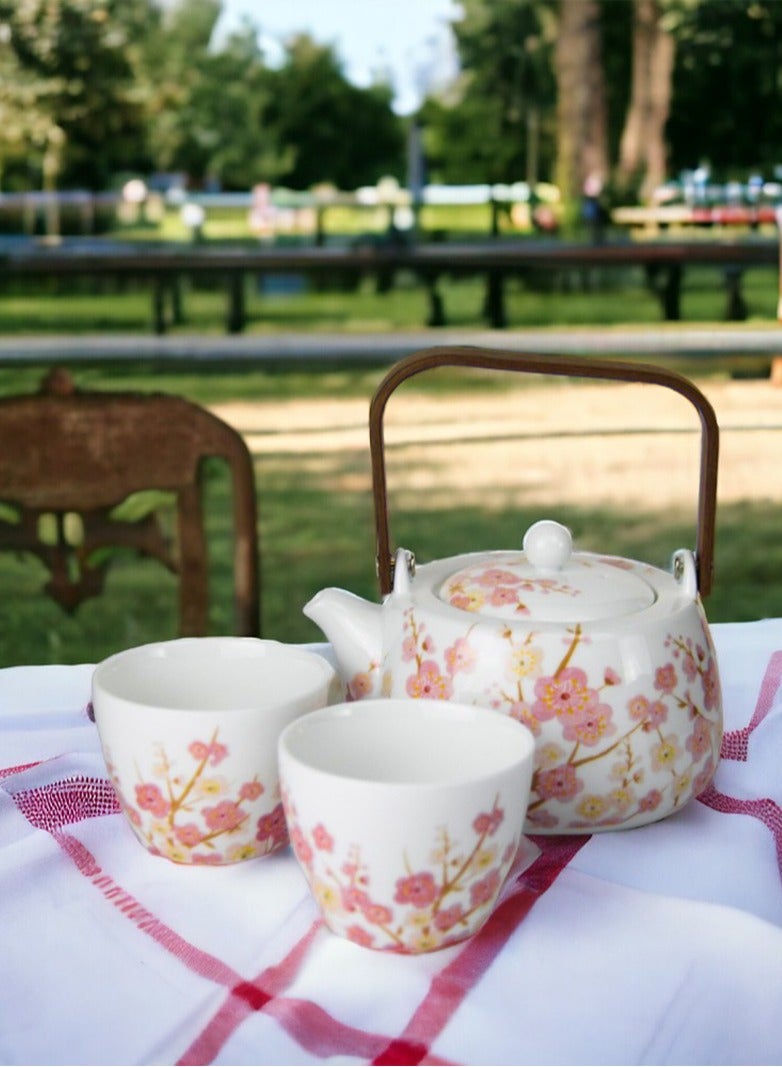 Tealand Cherry Porcelain Teapot set with Wooden Handle for Gift Home Tea Lovers Men Women w/ 2 cups  - Image 3