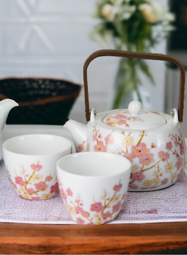 Tealand Cherry Porcelain Teapot set with Wooden Handle for Gift Home Tea Lovers Men Women w/ 2 cups  - Image 4