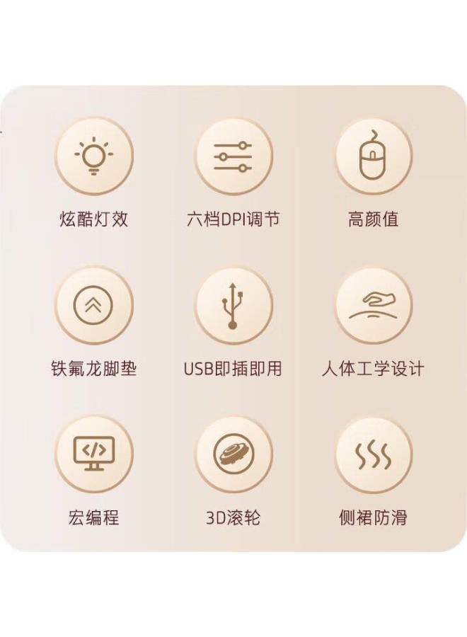 HP Hp G260 Gaming Mouse Macro Programming E-Sports Gaming Special Internet Cafe Laptop Desktop Office Home Metal Mechanical Texture Wired Mouse Milk Tea Color Silent - Image 3
