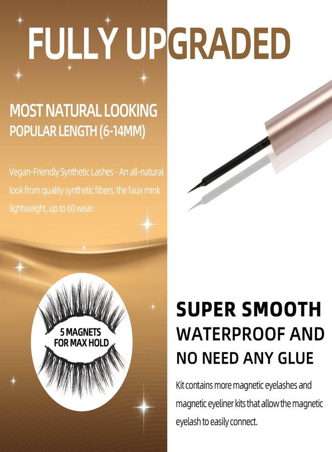 FEITA Magnetic Eyelashes & Eyeliner Kit, Reusable Magnetic Lashes with 1 Applicator Tweezer & 4 Eyeliner, 3D Cat Eye Natural Look False Eyelashes Pack, No Glue (15 Packs) - Image 2