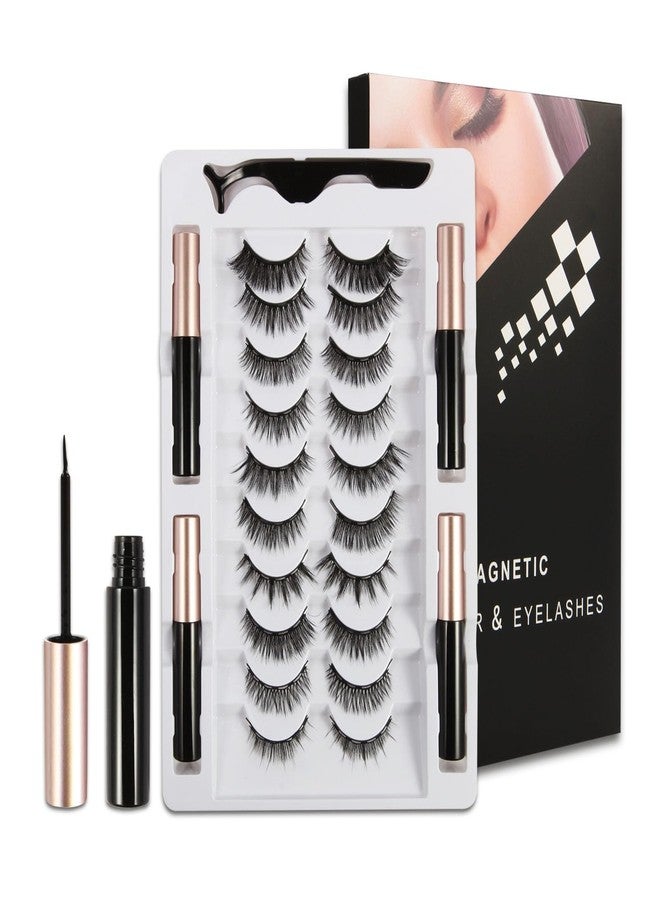 FEITA Magnetic Eyelashes & Eyeliner Kit, Reusable Magnetic Lashes with 1 Applicator Tweezer & 4 Eyeliner, 3D Cat Eye Natural Look False Eyelashes Pack, No Glue (15 Packs) - Image 1