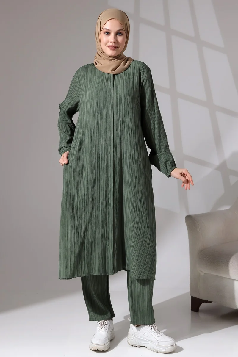 İhvan Ikhvan Women's Wrapped Fabric Hidden Zipper Double Set Hajj Umrah Outfit Water Green