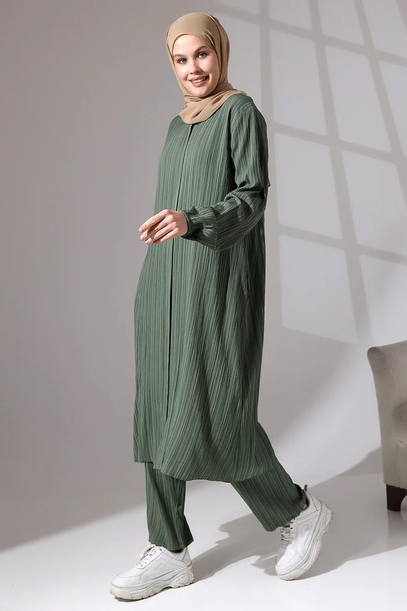 İhvan Ikhvan Women's Wrapped Fabric Hidden Zipper Double Set Hajj Umrah Outfit Water Green