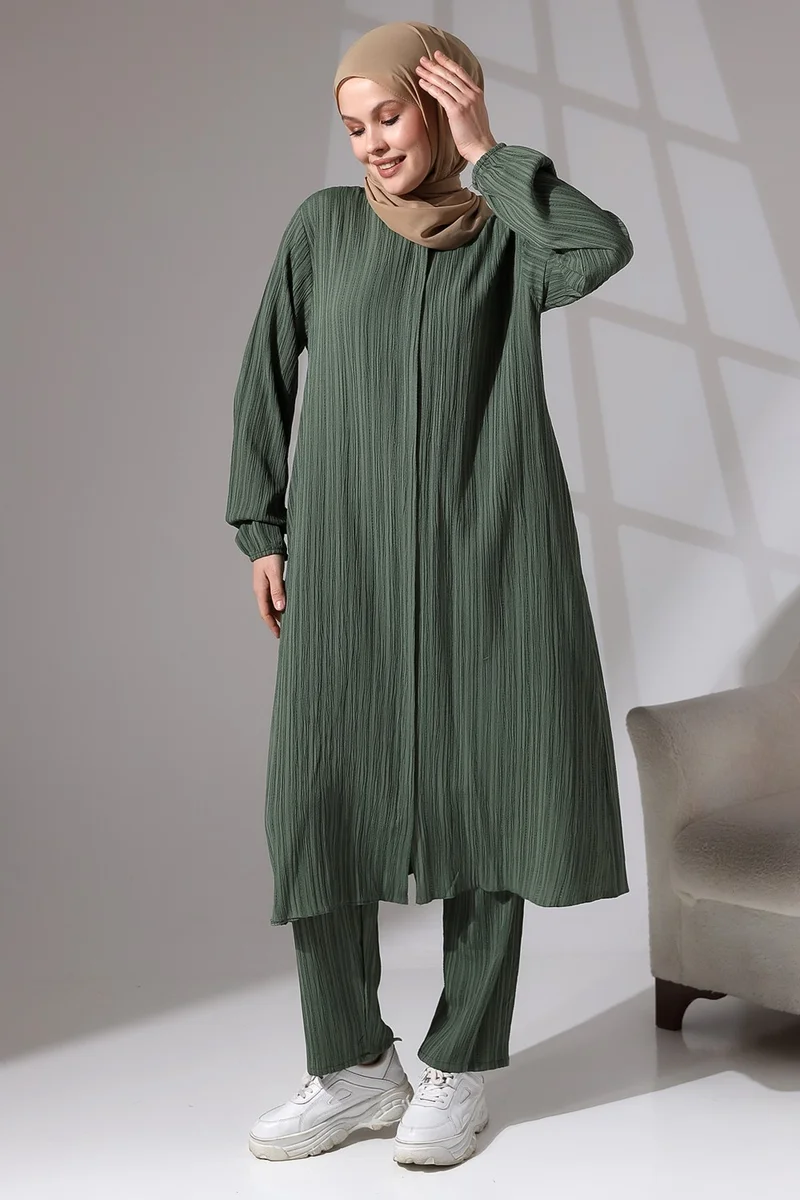İhvan Ikhvan Women's Wrapped Fabric Hidden Zipper Double Set Hajj Umrah Outfit Water Green