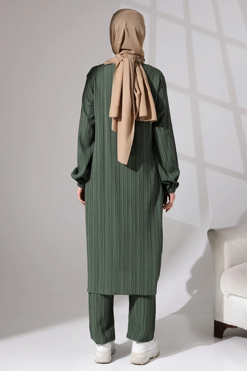 İhvan Ikhvan Women's Wrapped Fabric Hidden Zipper Double Set Hajj Umrah Outfit Water Green