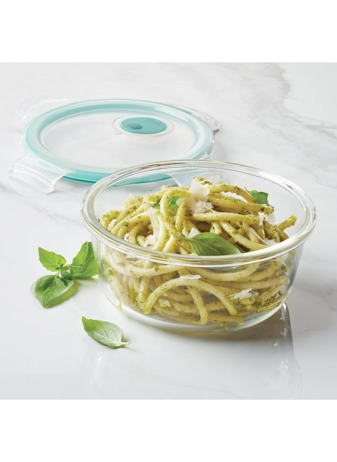 LocknLock Purely Better Glass Food Storage Container with Steam Vent Lid, Round-22 oz, Clear