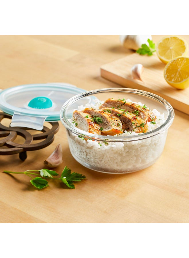 LocknLock Purely Better Glass Food Storage Container with Steam Vent Lid, Round-22 oz, Clear