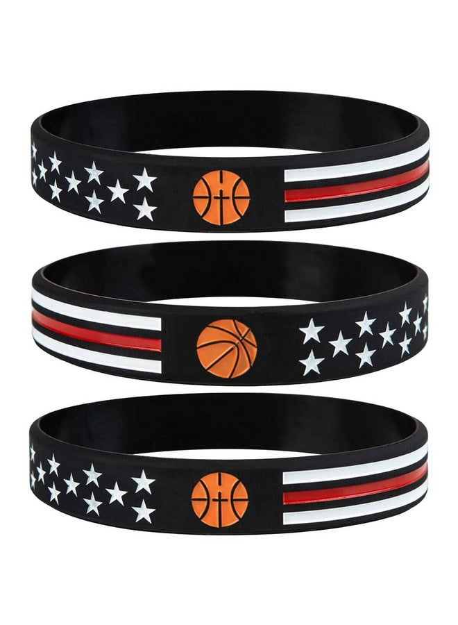 Sainstone Basketball Inspirational Silicone Bracelets With American Flag Thin Red Line Motivational Rubber Wristbands Gifts For Patriots Men Women Youths Teens And Sport Fans (Unisex) - Image 2