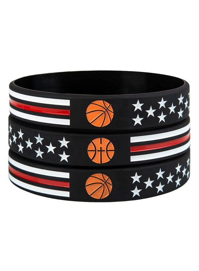 Sainstone Basketball Inspirational Silicone Bracelets With American Flag Thin Red Line Motivational Rubber Wristbands Gifts For Patriots Men Women Youths Teens And Sport Fans (Unisex) - Image 3