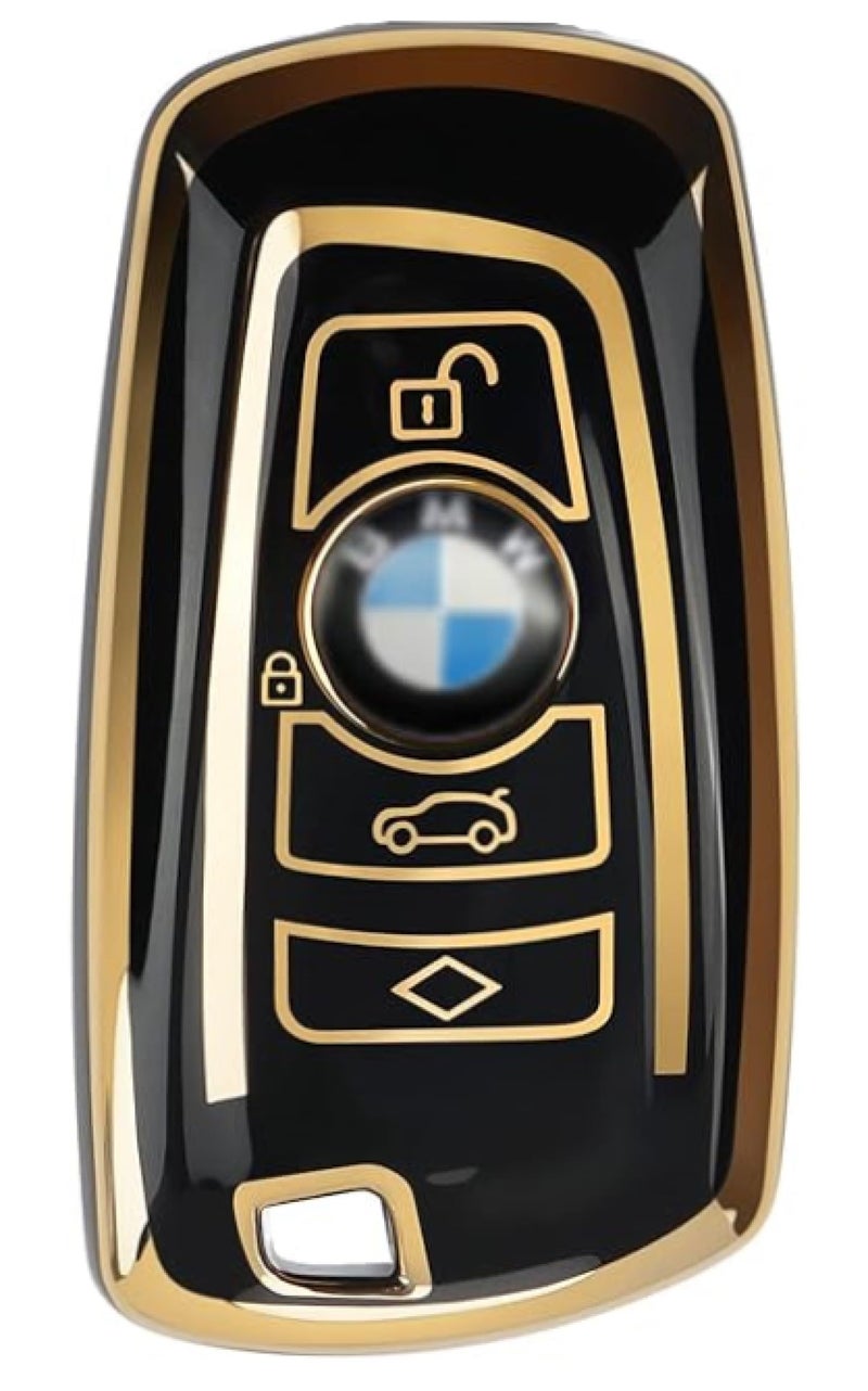 SHOPOFLUX TPU Car Key Cover Compatible for BMW X4, X3, 5 Series, 6 Series, 3 Series, 7 Series 4 Button Smart Key - Black - Image 1