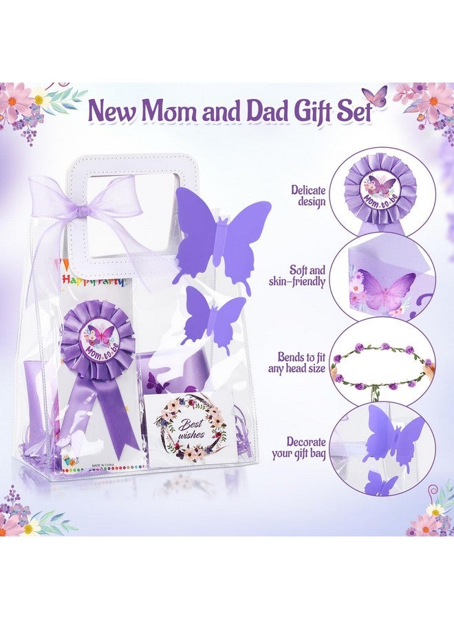 Giegxin 7 Pcs Butterfly Dad and Mom to Be Gift Set-Butterfly Baby Shower Maternity Sash Kit New Mom Dad Pins Gender Reveal Headband Gift Card Clear Favor Bag for New Parents Party Favor Photo Props - Image 4