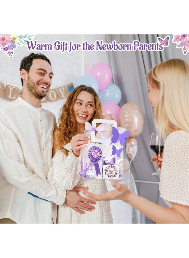 Giegxin 7 Pcs Butterfly Dad and Mom to Be Gift Set-Butterfly Baby Shower Maternity Sash Kit New Mom Dad Pins Gender Reveal Headband Gift Card Clear Favor Bag for New Parents Party Favor Photo Props - Image 5