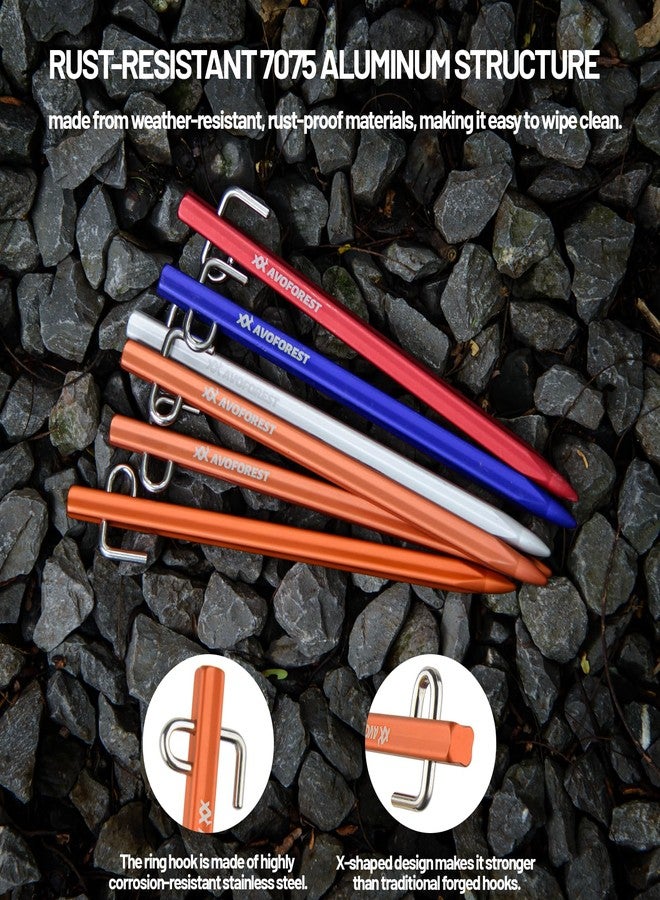 AVOFOREST Heavy Duty Tent Stakes - 8 Inch Extra Thick 7075 Aluminum Tent Pegs for Hard Ground, Lightweight & Rust-Proof Ground Stakes for Backpacking,Canopy,Hiking & Tarp (12 Pack) - Image 2
