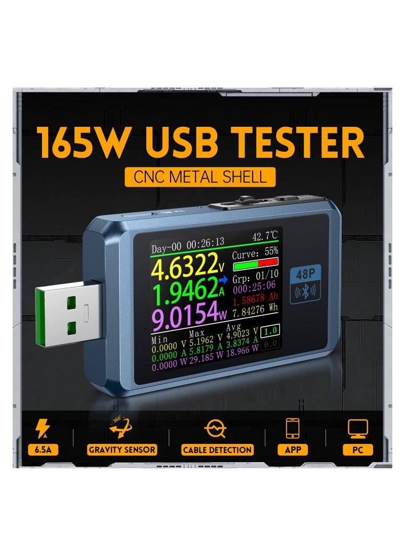 Generic Bluetooth-Enabled USB A&C Digital Multimeter, 4-24V USB Power and Voltage Display Meter LCD Display USB Tester Fast Charge Detection USB Tester PD2.0/PD3.0,QC2.0/QC3.0, CNC Metal Shell  - Image 3