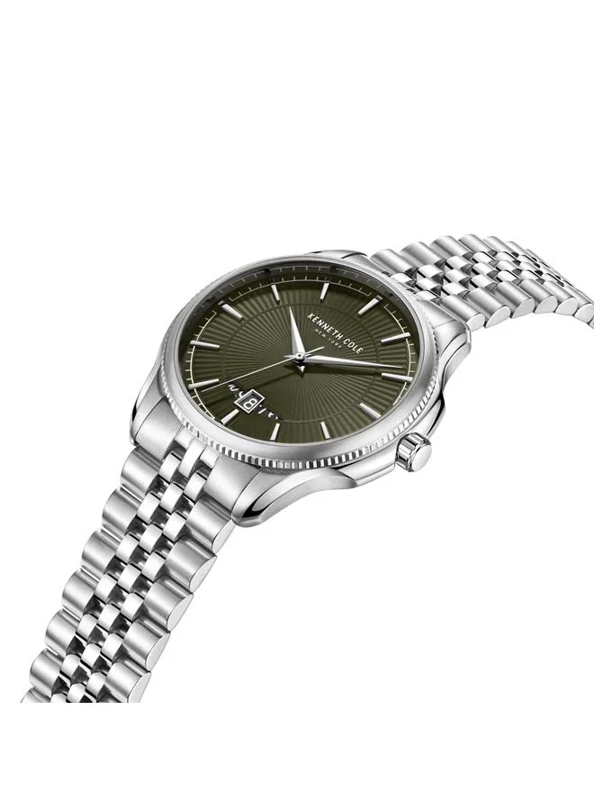 كينيث كول نيو يورك Modern Classic Olive Dial Stainless Steel Bracelet Analog Watch for Men