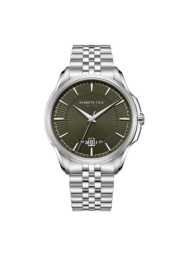 كينيث كول نيو يورك Modern Classic Olive Dial Stainless Steel Bracelet Analog Watch for Men