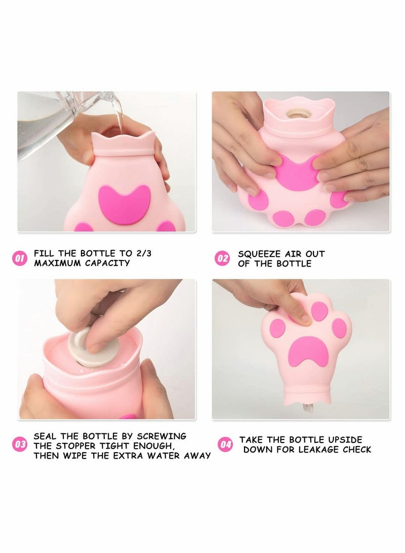 Excefore Hot Water Bottle with Cover, Cute Cat's Claw Shaped,Rubber - Heat Therapy,Cold Therapy for Cramps, Pain Relief, Arthritis, Menstrual Cramps,Aches and Pains,Gifts for Women Men,350ML (Pink) - Image 2