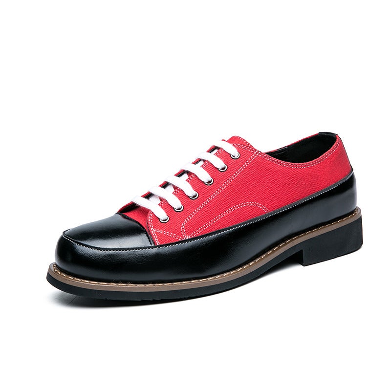 Color-Blocked Canvas Boys' Business Casual Leather Shoes Breathable Low-Cut Lace-Up Loafers Formal Shoes - Image 1