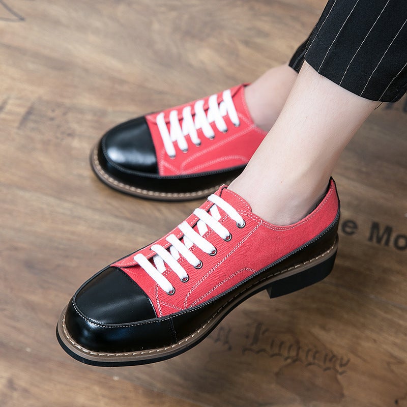 Color-Blocked Canvas Boys' Business Casual Leather Shoes Breathable Low-Cut Lace-Up Loafers Formal Shoes - Image 4