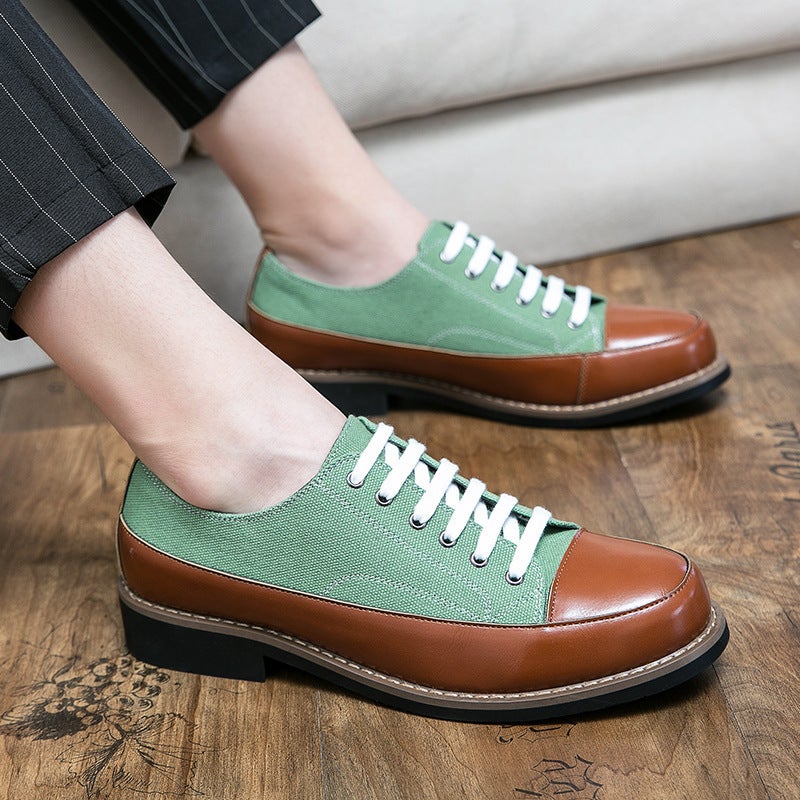 Color-Blocked Canvas Boys' Business Casual Leather Shoes Breathable Low-Cut Lace-Up Loafers Formal Shoes - Image 3