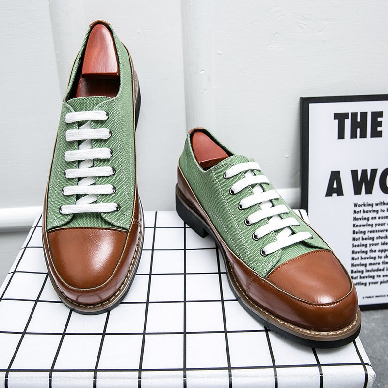 Color-Blocked Canvas Boys' Business Casual Leather Shoes Breathable Low-Cut Lace-Up Loafers Formal Shoes - Image 5