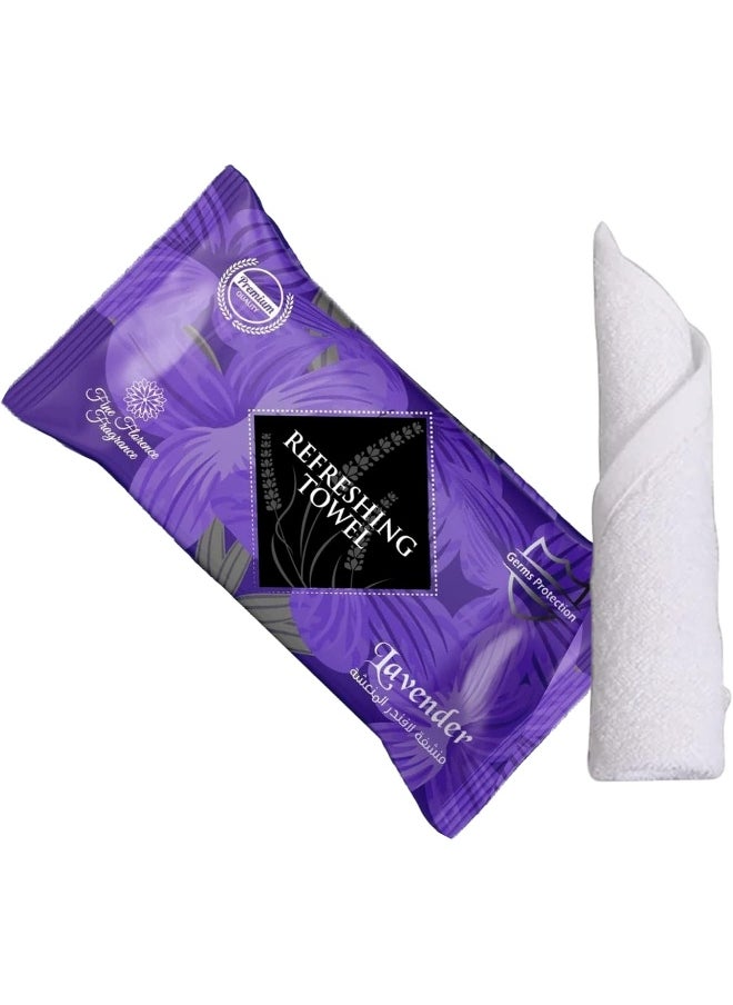 Zalcoon Refreshing Towel Wipes, Cotton Refreshment White Towels (100 Packs, 22x22cm) Mildly Scented Pre-moistened Towels to Use Hot or Cold - Lavender Scent  - Image 3