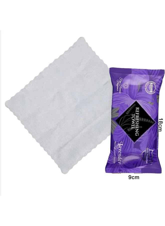 Zalcoon Refreshing Towel Wipes, Cotton Refreshment White Towels (100 Packs, 22x22cm) Mildly Scented Pre-moistened Towels to Use Hot or Cold - Lavender Scent  - Image 2
