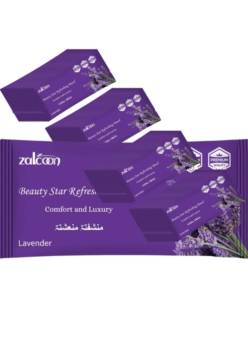 Zalcoon مناديل منشفة منعشة، مناشف قطنية بيضاء (100 عبوة، 22x22 سم) مناشف مسبقة الترطيب برائحة خفيفة للاستخدام ساخنة أو باردة - رائحة اللافندر - Image 1