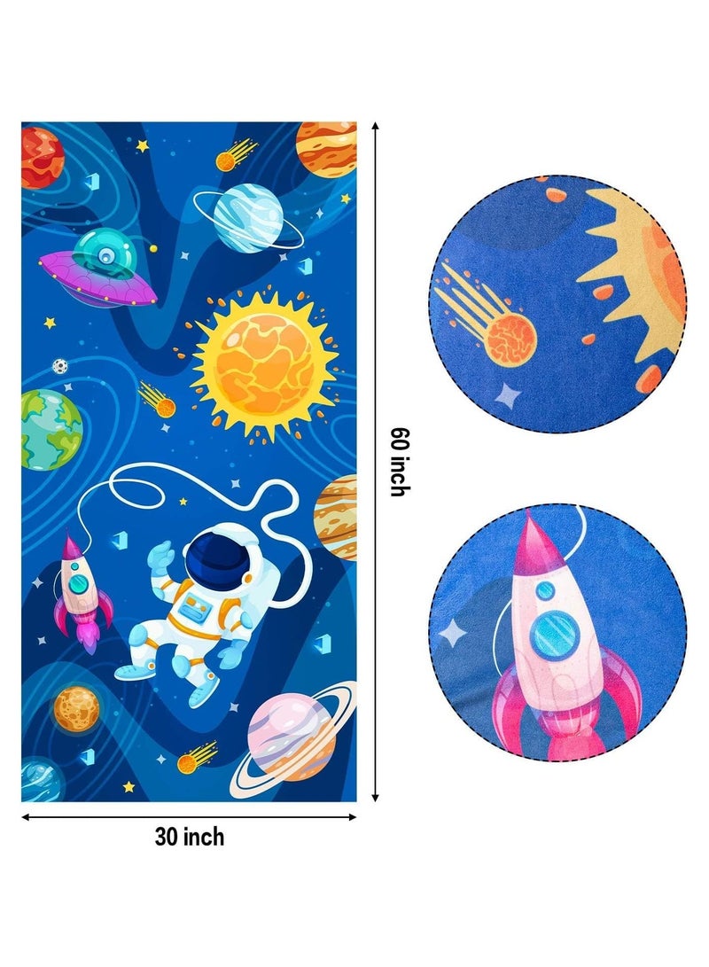 Children's beach towel, super absorbent and quick drying microfiber beach towel, astronaut print beach towel for travel beach swimming - Image 3
