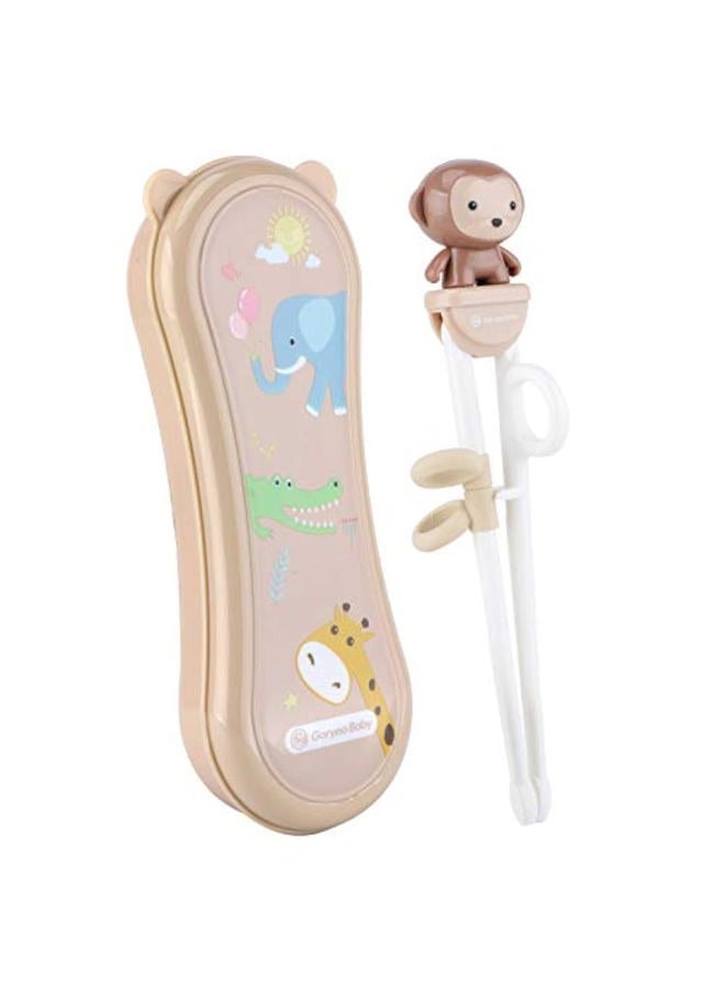 Goryeobaby Training Chopsticks for Kids - Kids Chopsticks Use Completely Harmless Material - Anti-dislocation Buckle Design - Includes Portable Box (Brown) - Image 1
