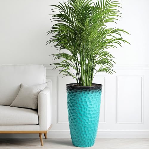 Ultym 23.75" H Large Tall Outdoor Planters, Set of 2 Plastic Large Flower Pots for Outdoor Plants, with Turquoise Teal Honeycomb Texture, Weather-Resistant for Porch, Garden, Patio or Indoor Use - Image 2